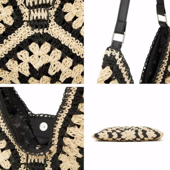 Straw Woven Hobo Bag Women Beach Travel Shoulder Purse Handmade Tote - Picture 5 of 8